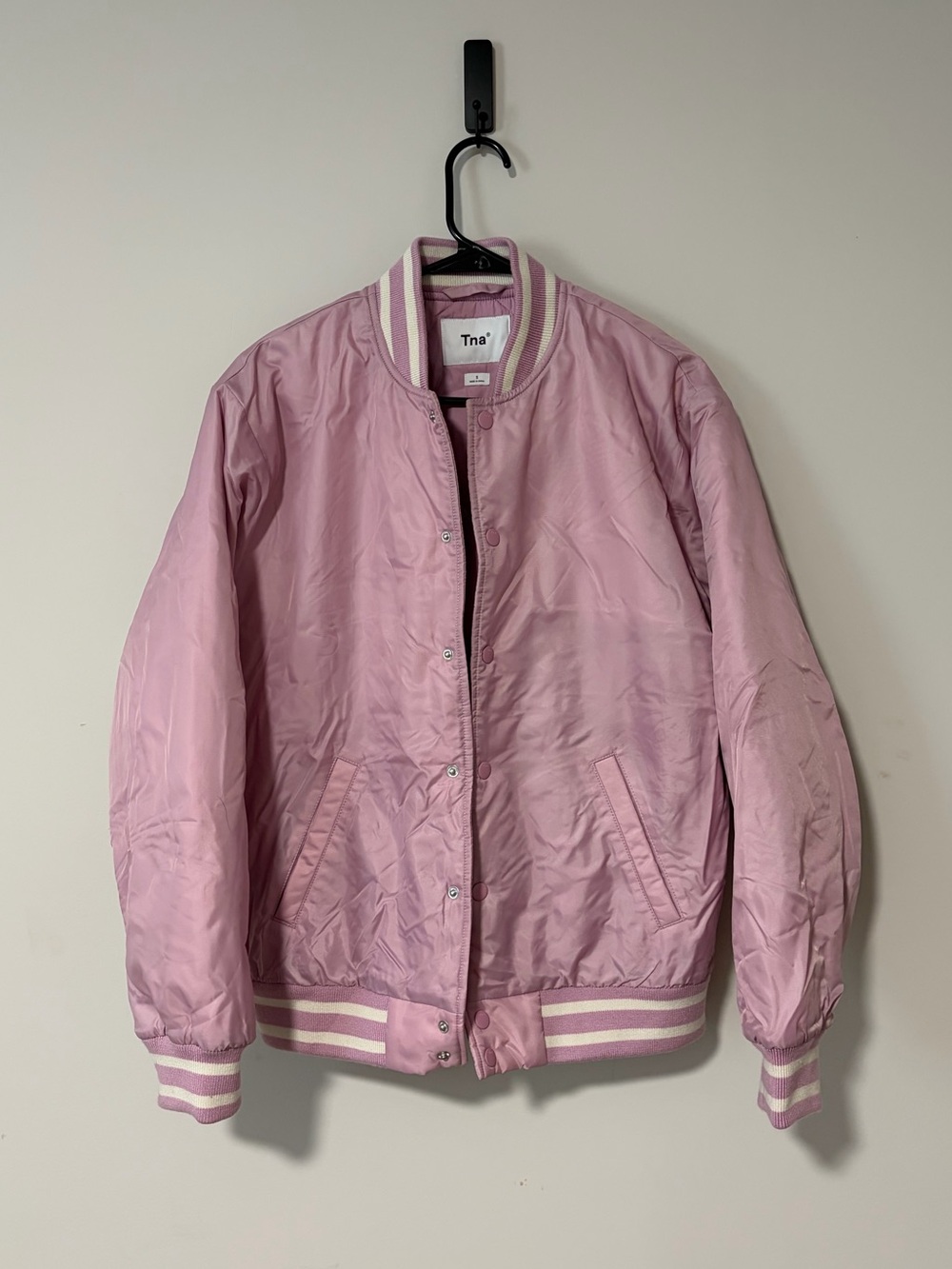 Aritzia TNA Pink Satin Bomber Jacket
